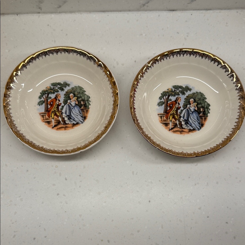 Cronin China Colonial Courting Couple Bowls w/ Gold Trim – 5" (Set of 2) [C]
